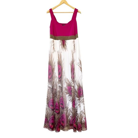 IGIGI Pink White Color Block Peacock Feathers Print Maxi Dress - Picture 3 of 11